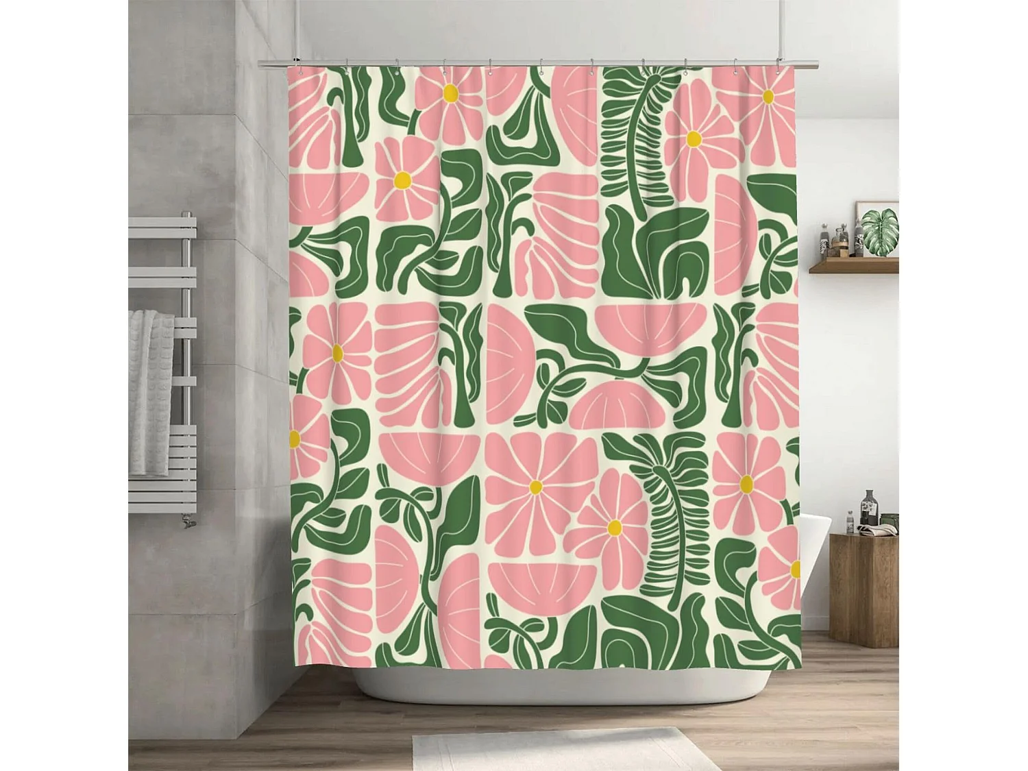 Rideau de douche bohème géométrique abstrait, rideau de douche floral, rideau de douche en polyester imperméable, 180*180CM, avec 12 crochets(style B)