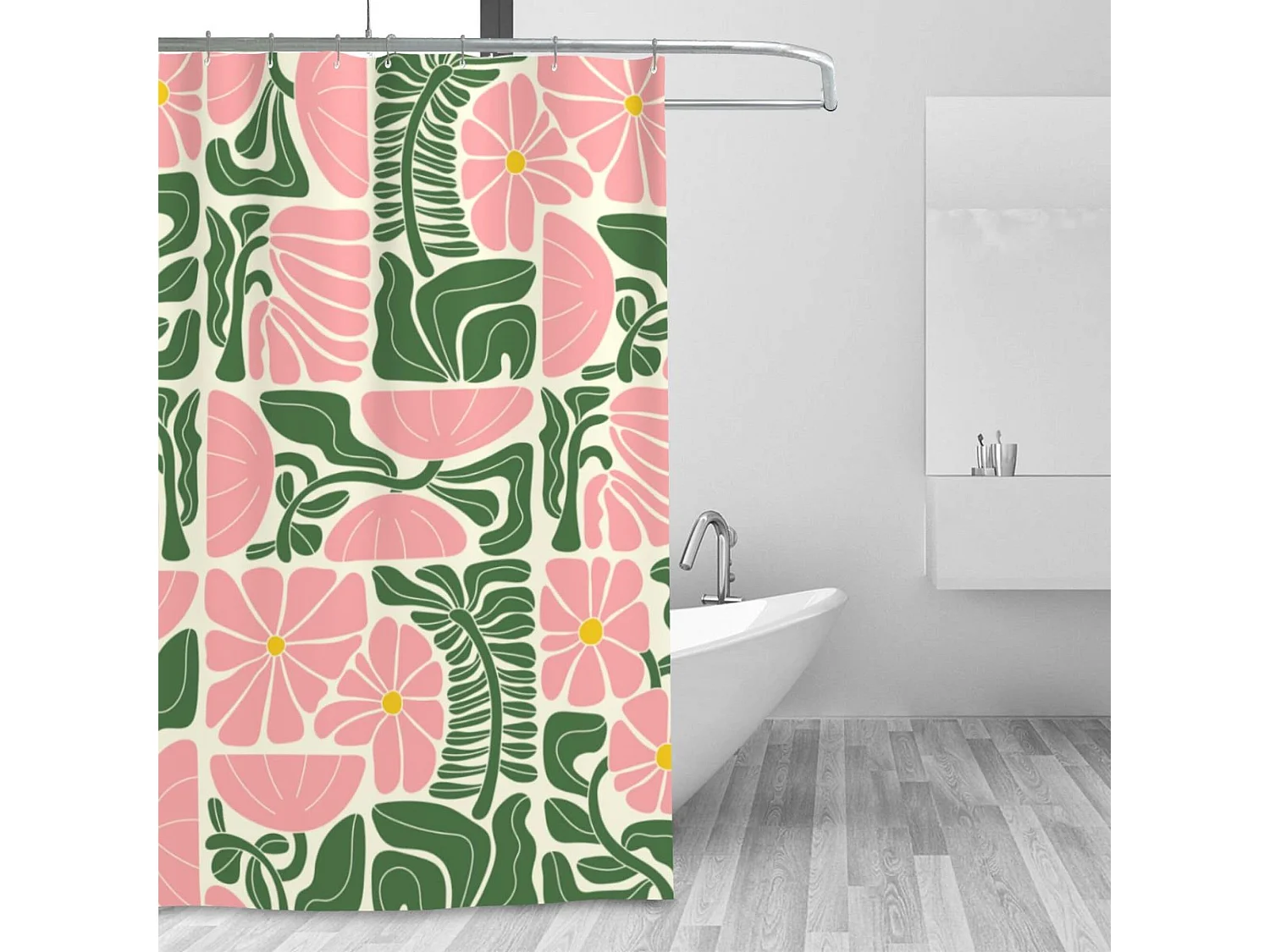 Rideau de douche bohème géométrique abstrait, rideau de douche floral, rideau de douche en polyester imperméable, 180*180CM, avec 12 crochets(style B)