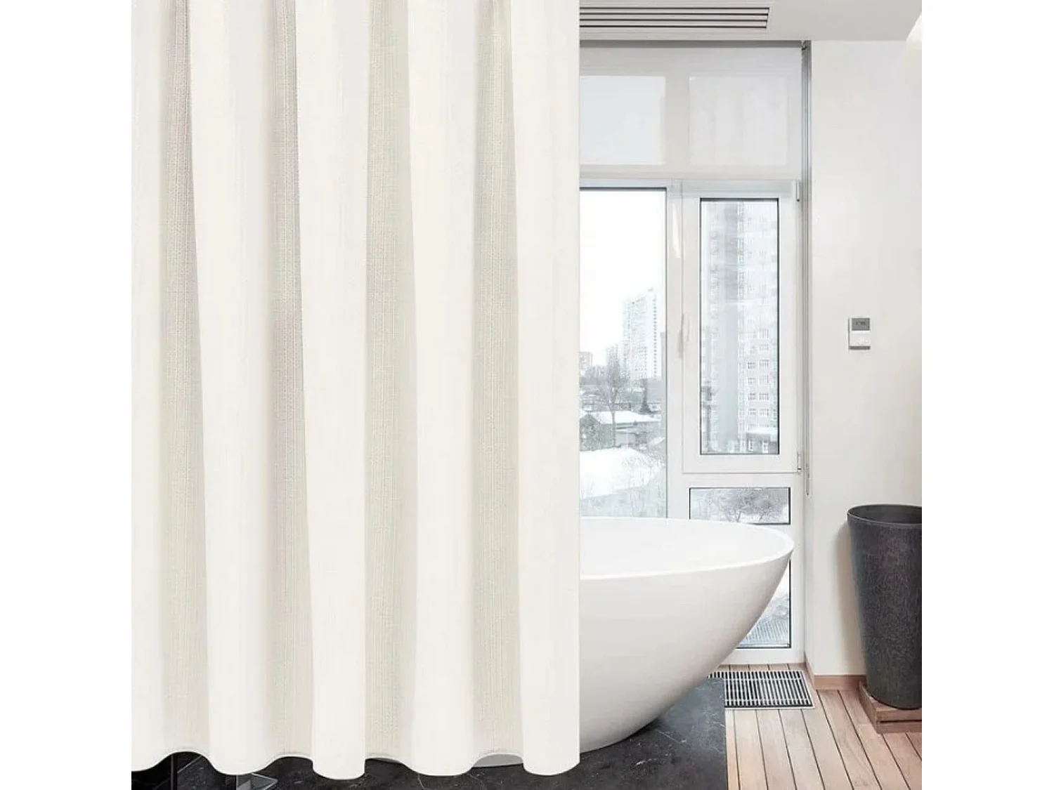80x180CM (Blanc) Rideau de Douche Gaufre avec Anneaux en Métal Rideau de Douche Baignoire Anti Moisissure Tissu Rideau Salle de Bain Robuste