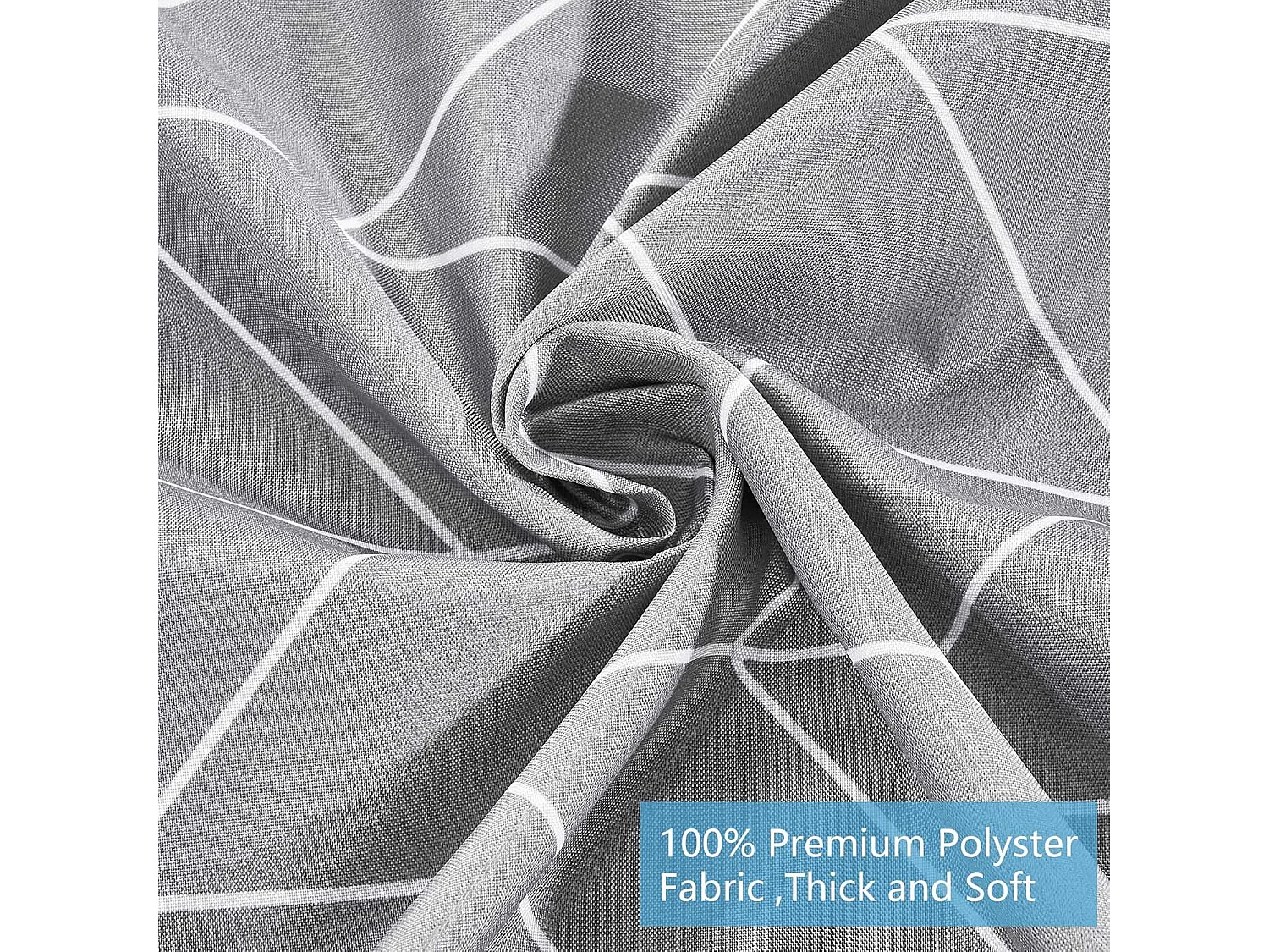 Rideau de douche 240 x 200 cm, tissu polyester imperméable, lavable en machine, avec 12 crochets, gris