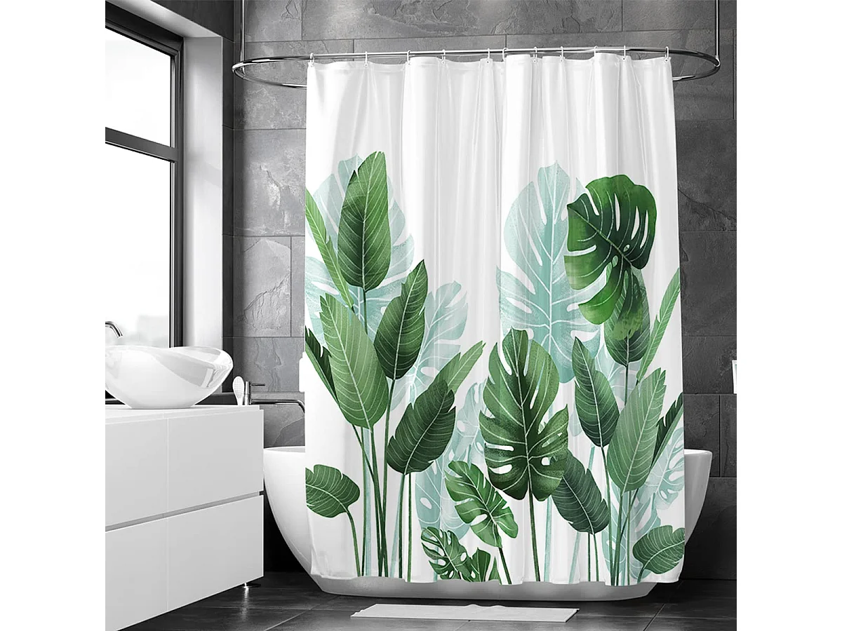 Rideau de douche à impression numérique de type plante, rideau de salle de bain imperméable et résistant à la moisissure, 180*180cm