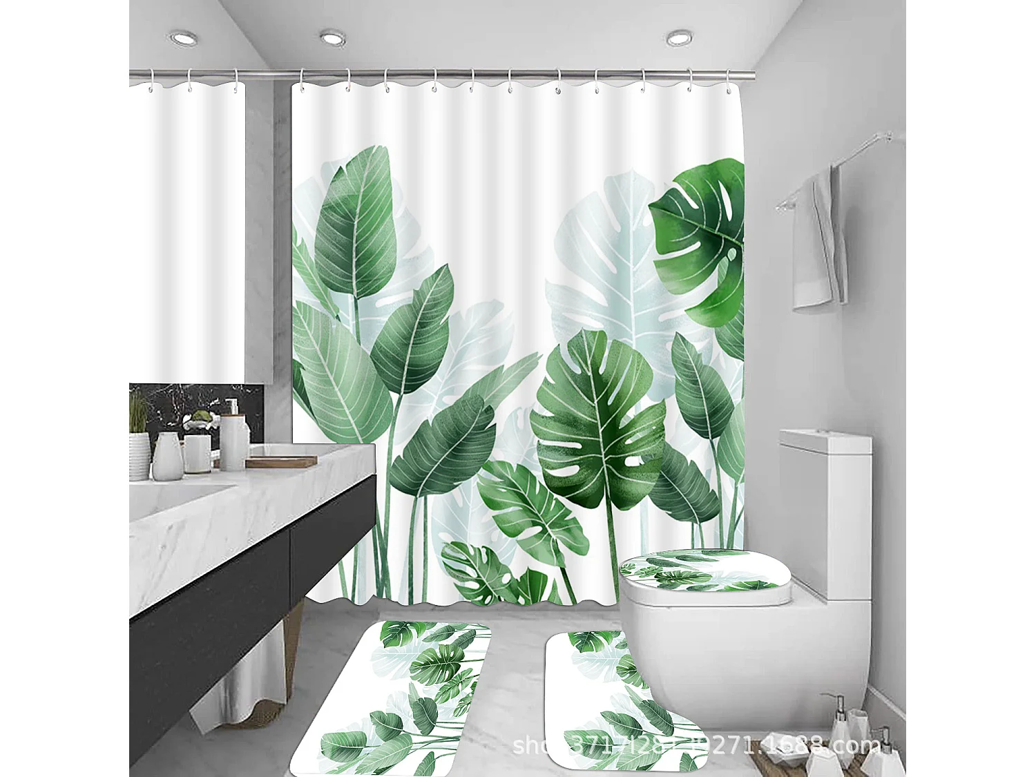 Rideau de douche à impression numérique de type plante, rideau de salle de bain imperméable et résistant à la moisissure, 180*180cm