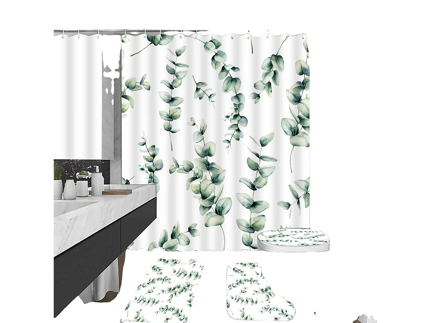 Rideau de douche à impression numérique de type plante, rideau de salle de bain imperméable et résistant à la moisissure, 180*180cm