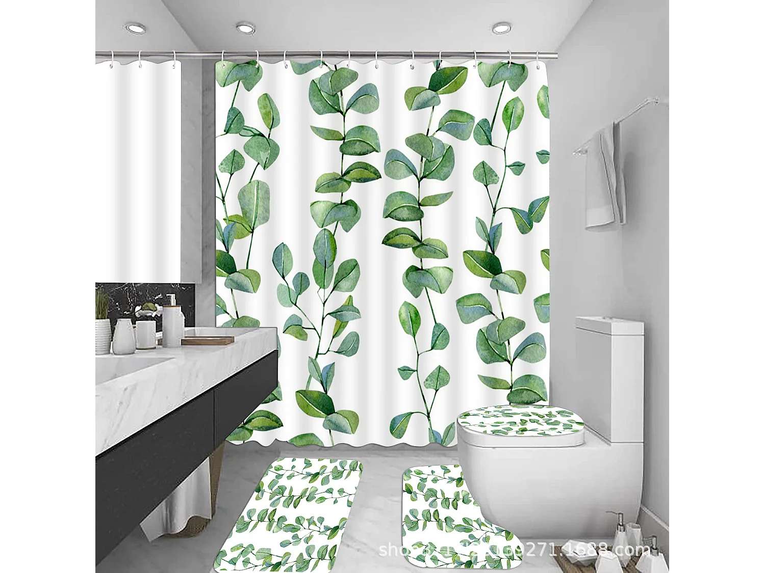 Rideau de douche à impression numérique de type plante, rideau de salle de bain imperméable et résistant à la moisissure, 180*180cm