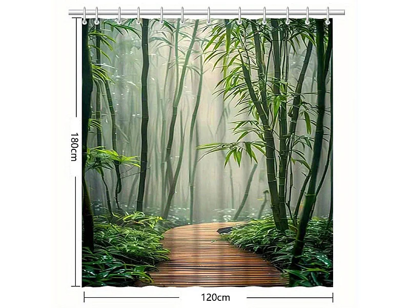 Rideau de douche décoratif motif forêt de bambou pour salle de bain, rideau de douche décoratif pour cloison de salle de bain, 120x180cm, 12 crochets