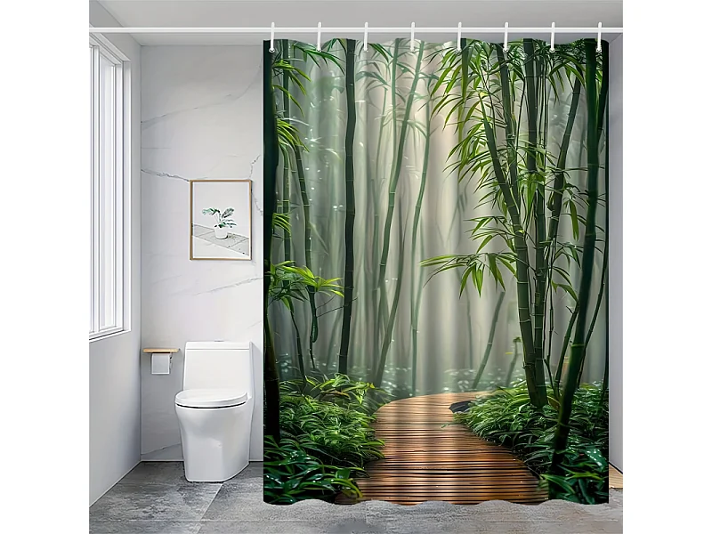 Rideau de douche décoratif motif forêt de bambou pour salle de bain, rideau de douche décoratif pour cloison de salle de bain, 120x180cm, 12 crochets