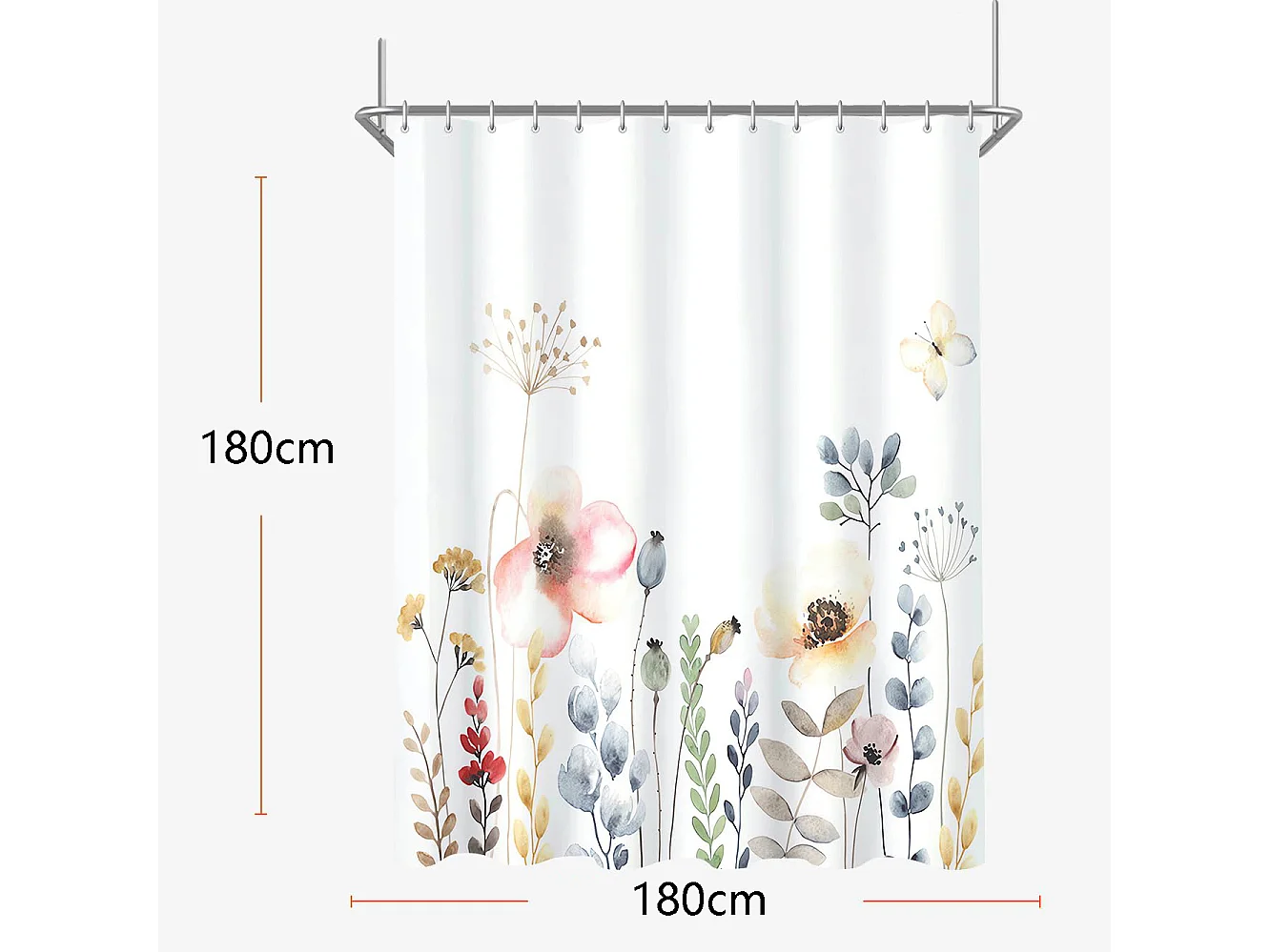 Rideau de douche fleuri, rideau de séparation de salle de bain en polyester imperméable et résistant à l'humidité, 180 cm x 180 cm