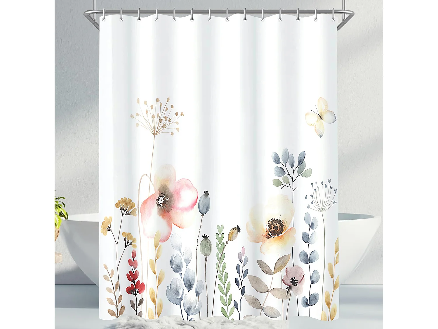 Rideau de douche fleuri, rideau de séparation de salle de bain en polyester imperméable et résistant à l'humidité, 180 cm x 180 cm