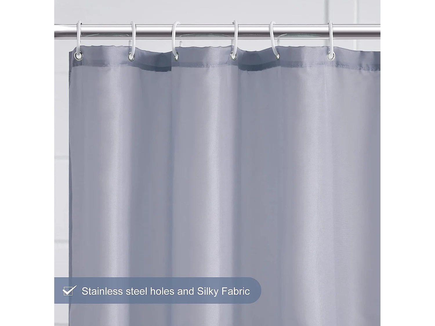 Rideaux de douche extra larges pour salle de bain, tissu imperméable,  anti-moisissure, ensembles 180 x 200 cm, bleu gris avec crochets en plastique