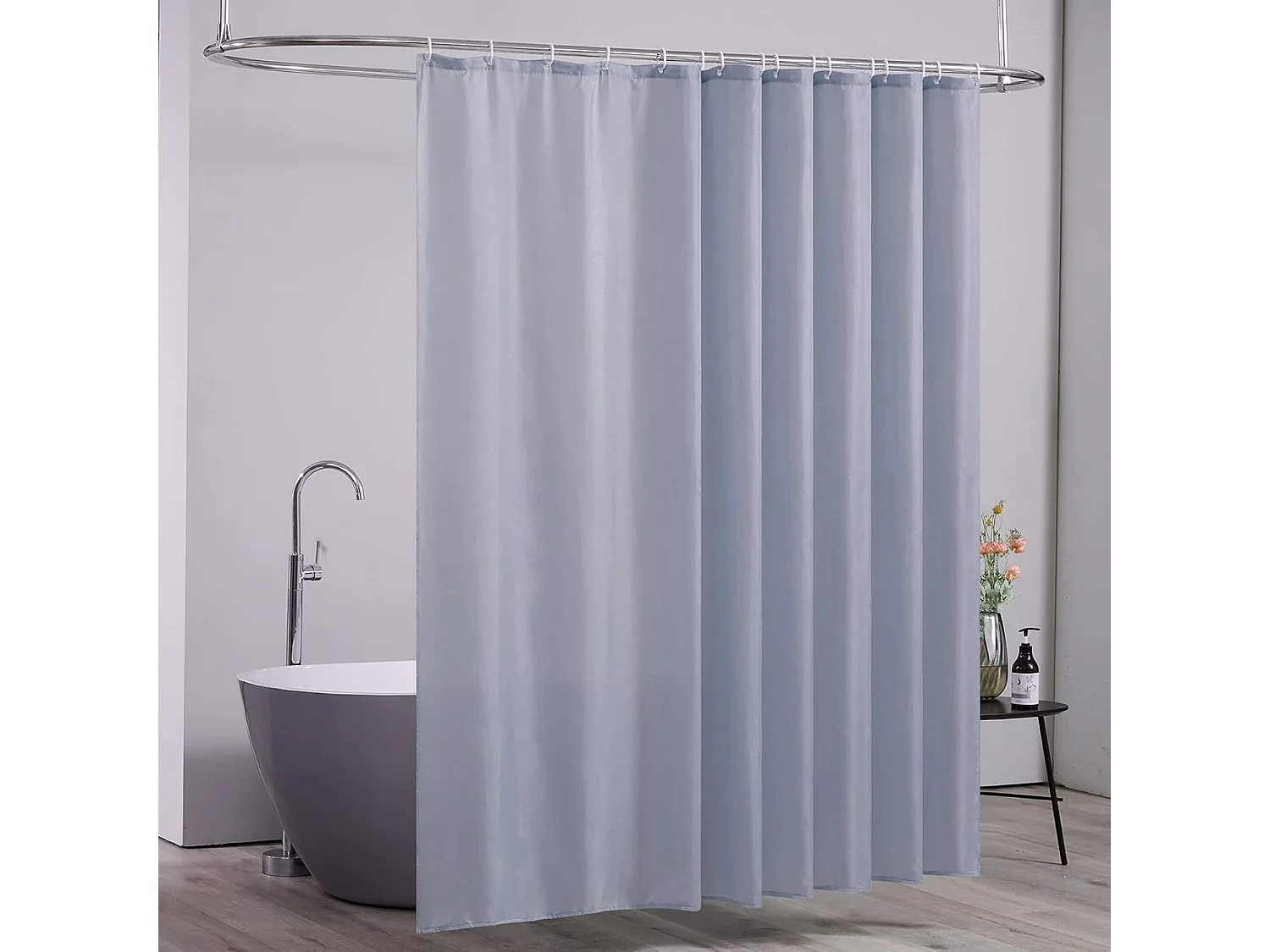 Rideaux de douche extra larges pour salle de bain, tissu imperméable,  anti-moisissure, ensembles 180 x 200 cm, bleu gris avec crochets en plastique