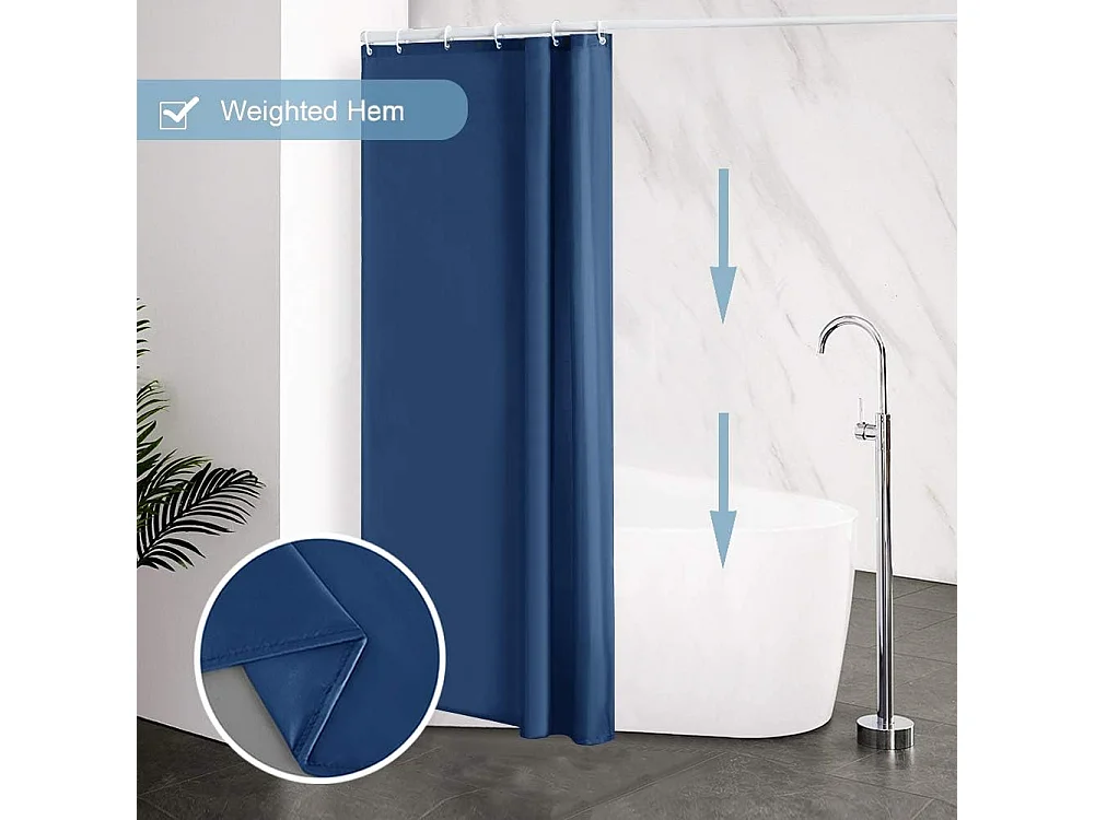 Rideaux de douche extra larges pour salle de bain, tissu imperméable,  anti-moisissure, ensembles 180 x 200 cm, bleu gris avec crochets en plastique
