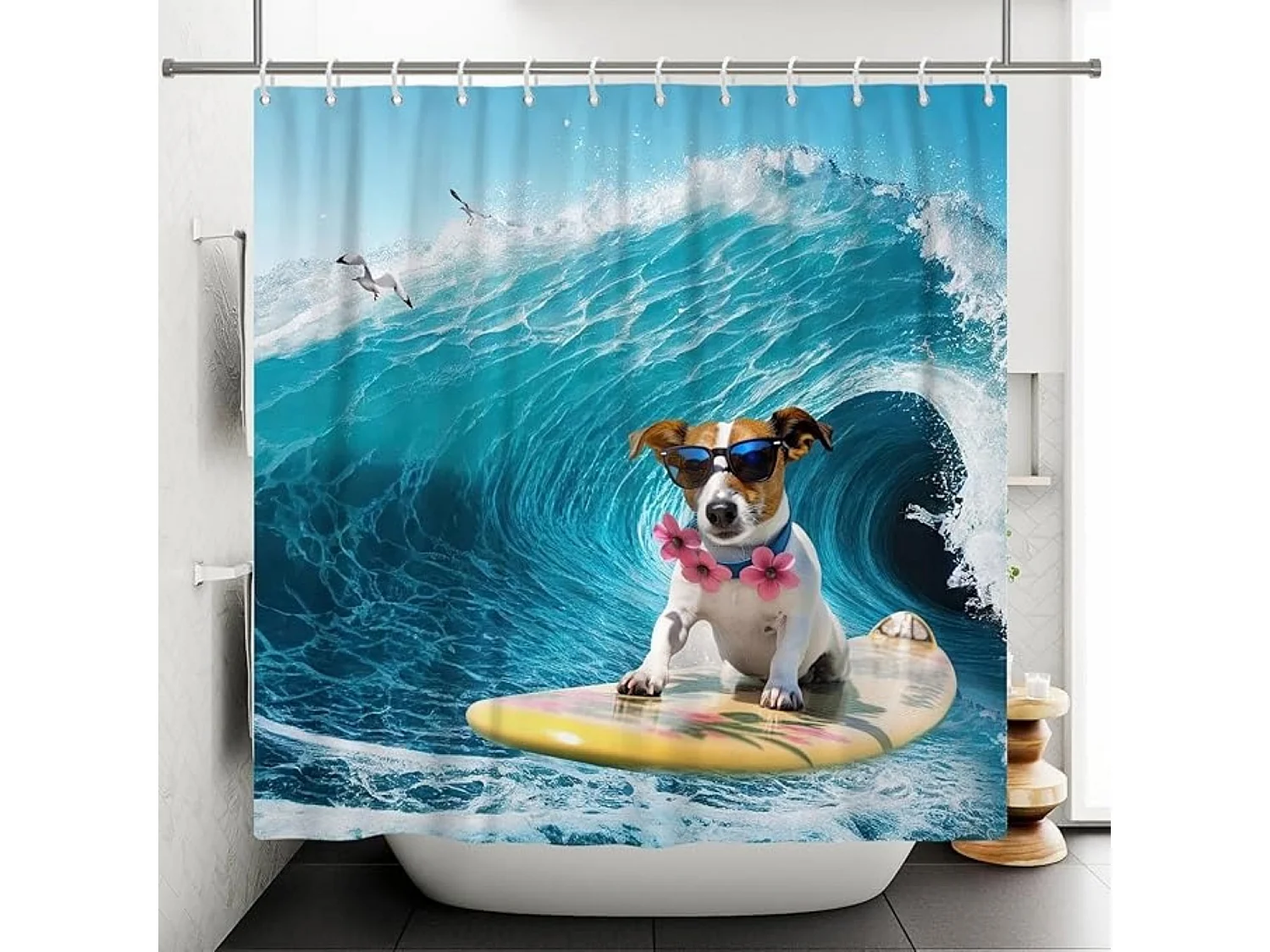 Rideau de Douche drôle 180x180 cm,Lavables Textile imperméable Rideau de Bain pour Baignoire avec 12 Crochets