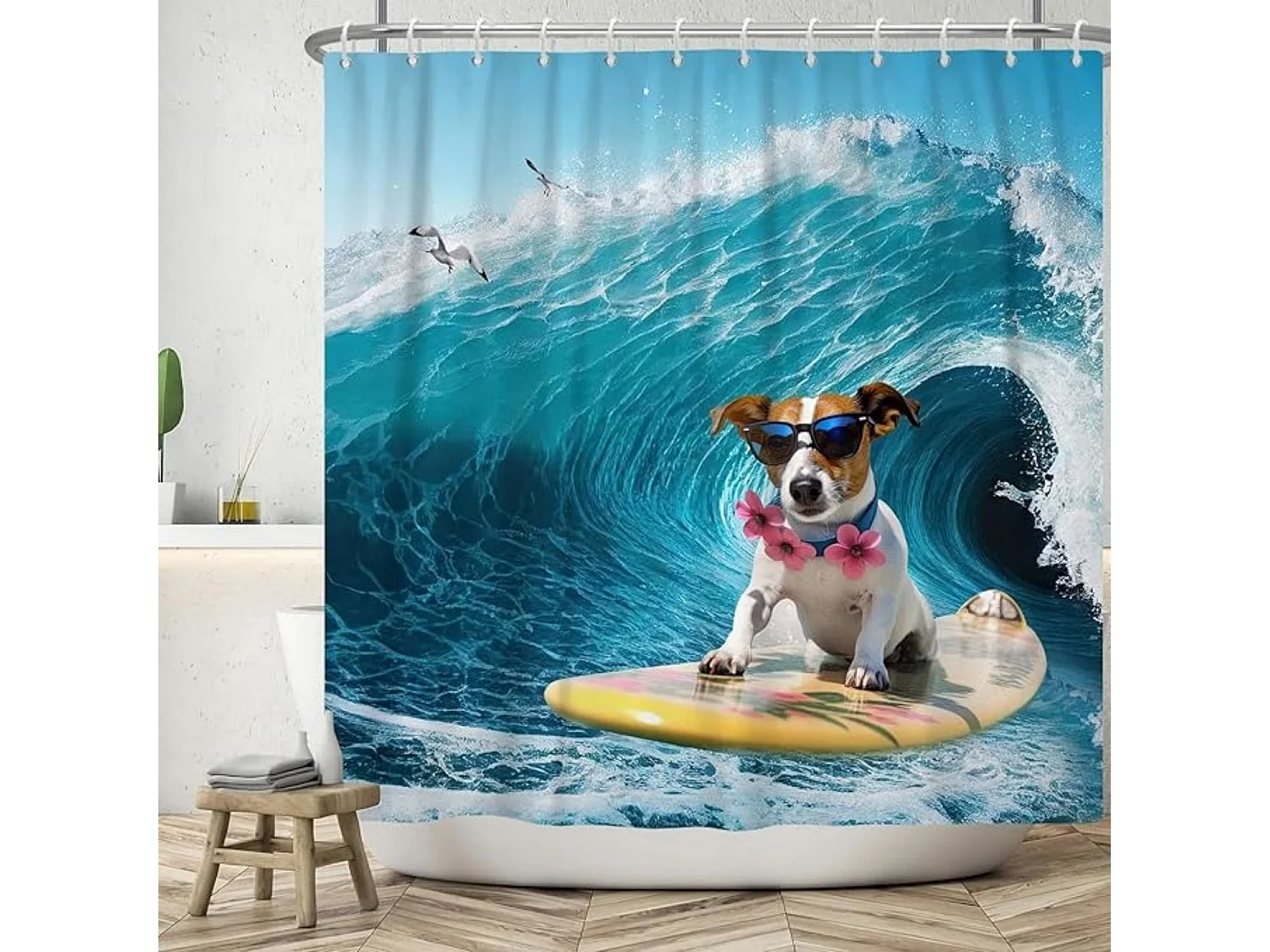 Rideau de Douche drôle 180x180 cm,Lavables Textile imperméable Rideau de Bain pour Baignoire avec 12 Crochets
