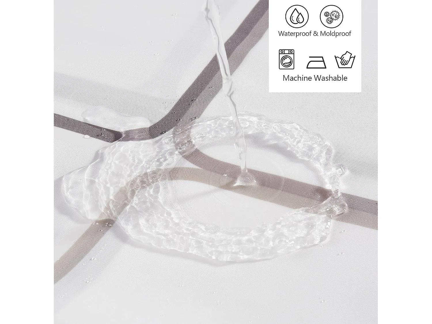 Rideau de Douche Polyester Imperméable Tissu Lavable en Machine Rideau Salle de Bain avec 12 Crochets 180x180CM Blanc Carreaux