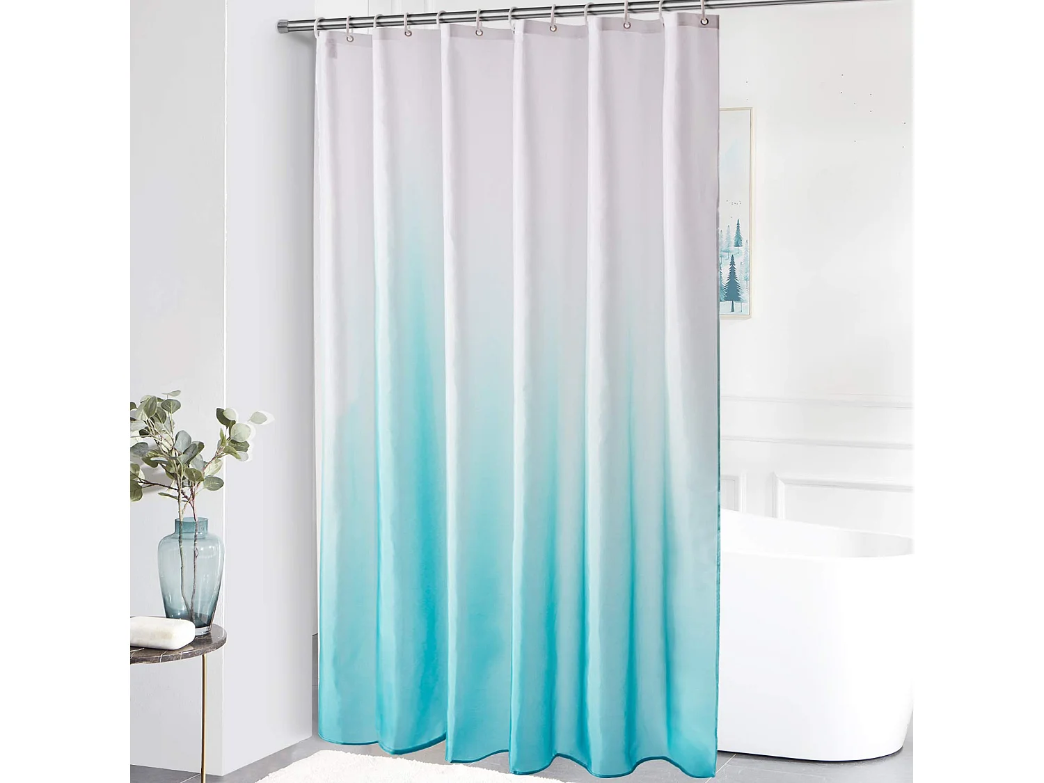 Rideau de douche imperméable et anti-moisissure, rideau de douche moderne en polyester dégradé, bleu lac, 120 x 200 cm