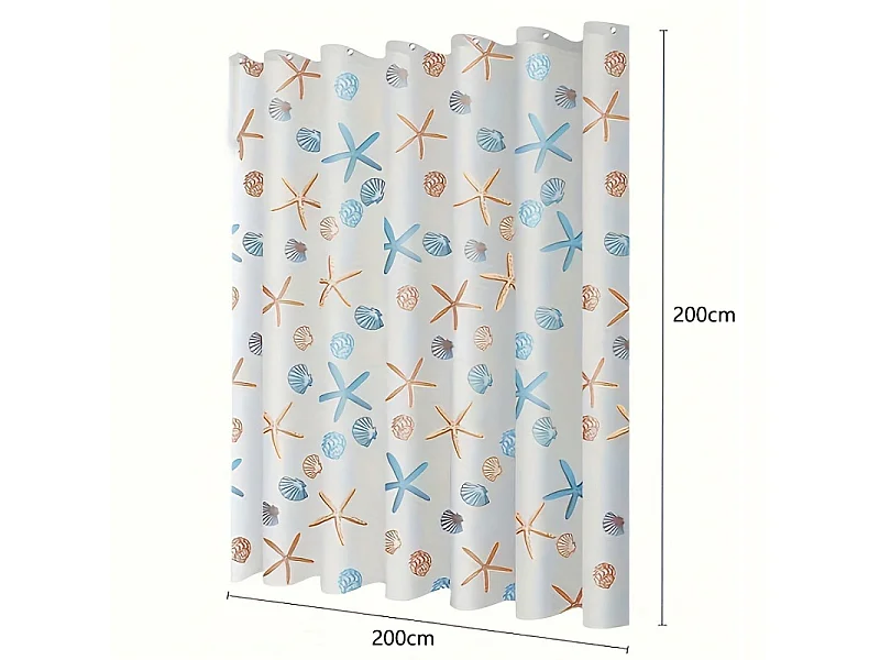 Rideau de séparation de salle de bain à motif étoile de mer, rideau de douche imperméable et anti-moisissure, 200 x 200 cm, avec crochets