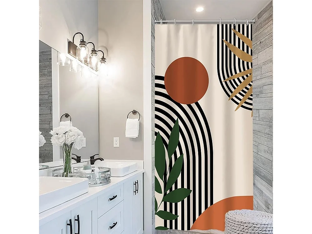 90x180cm Rideau Douche Étroit,  Rideau de Douche Terracotta Anti Moisissure  Orange Abstrait Petit Rideaux de Baignoire Tissu Lavable Imperméable