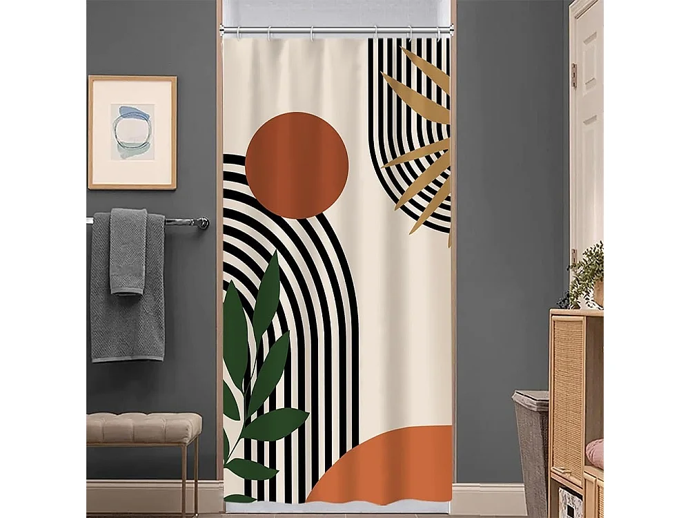 90x180cm Rideau Douche Étroit,  Rideau de Douche Terracotta Anti Moisissure  Orange Abstrait Petit Rideaux de Baignoire Tissu Lavable Imperméable