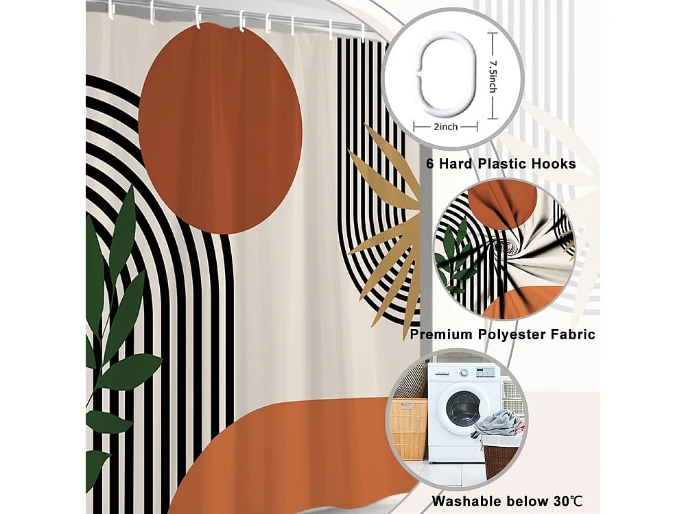90x180cm Rideau Douche Étroit,  Rideau de Douche Terracotta Anti Moisissure  Orange Abstrait Petit Rideaux de Baignoire Tissu Lavable Imperméable
