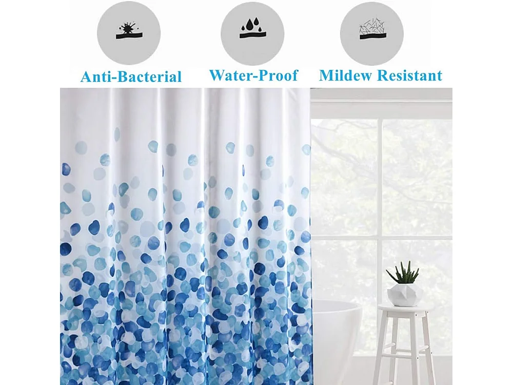 Bleu Rideau de Douche, Tissu Polyester Imperméable Anti Moisissure, avec 12 Anneaux de Rideaux Crochets, Pétales Fleur Floral W 120xH 200 cm