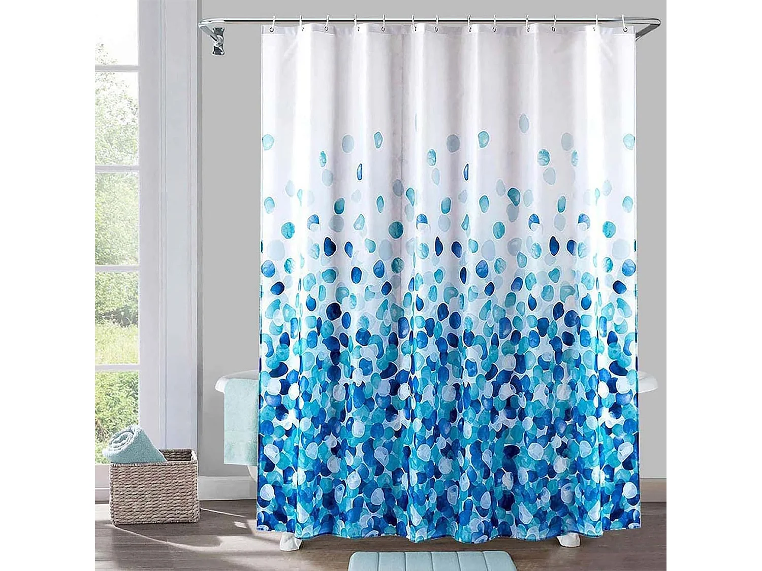 Rideau de Douche 180 x 200 cm, Rideau de Douche Anti moisissure antibactérien et inodore Rideau de Bain avec 12 Anneaux et Ourlet lesté,Bleus