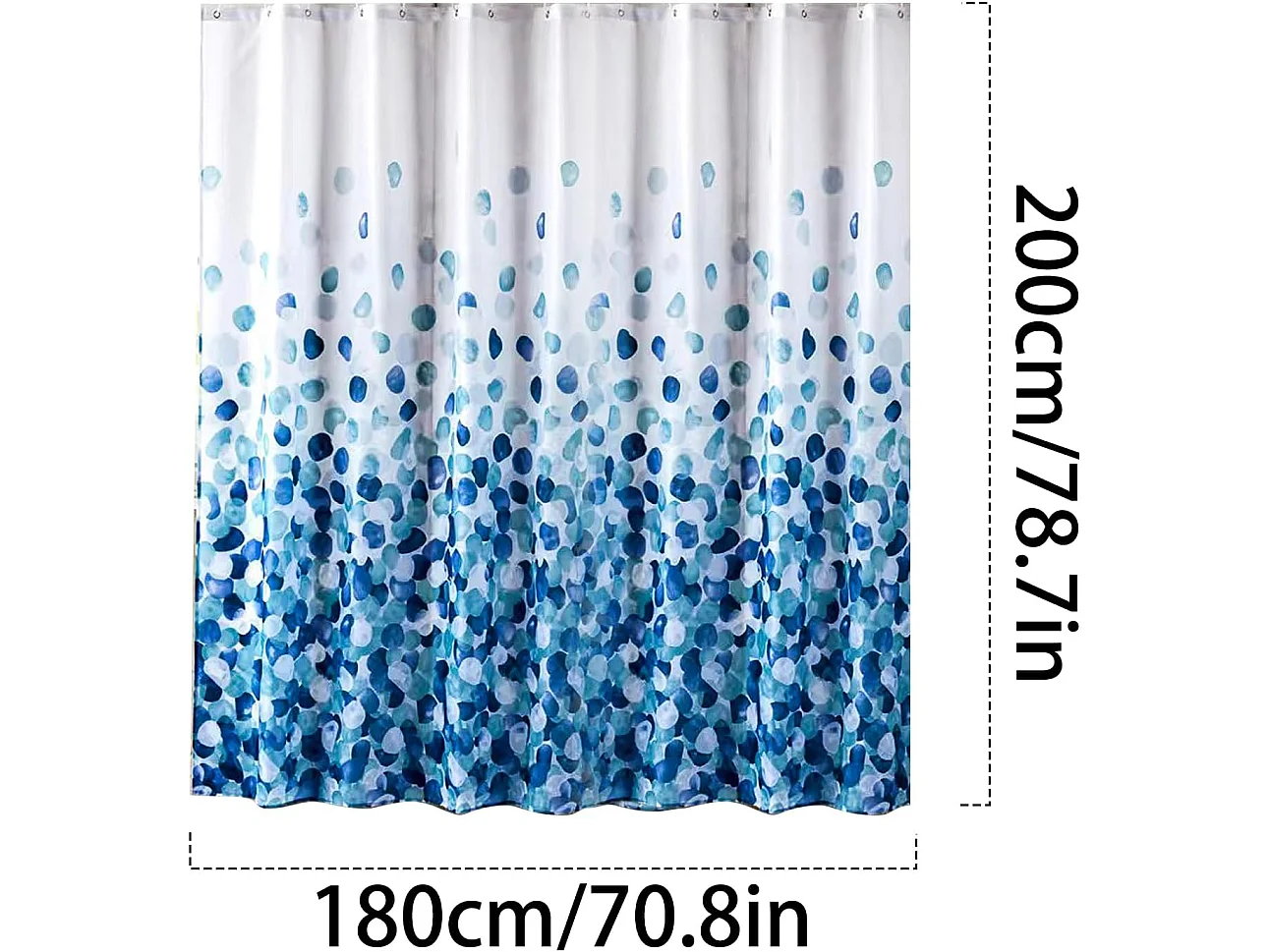 Rideau de Douche 180 x 200 cm, Rideau de Douche Anti moisissure antibactérien et inodore Rideau de Bain avec 12 Anneaux et Ourlet lesté,Bleus