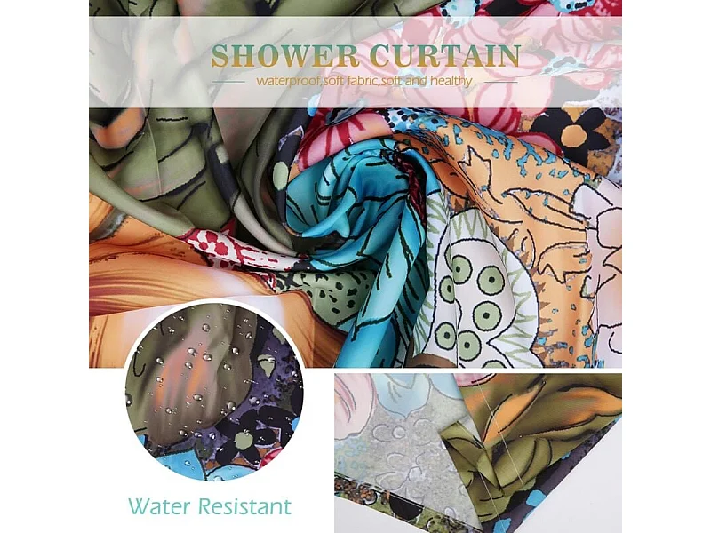 Rideau de douche floral bohème imprimé fleurs multicolores,  ethnique bohème avec 12 crochets  rideau de baignoire, 182,9 x 182