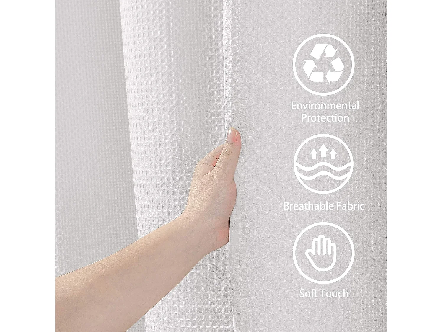 Rideau de douche en tissu gaufré avec anneaux métalliques, résistant à la moisissure et imperméable, épais, 180 x 200 cm - Blanc