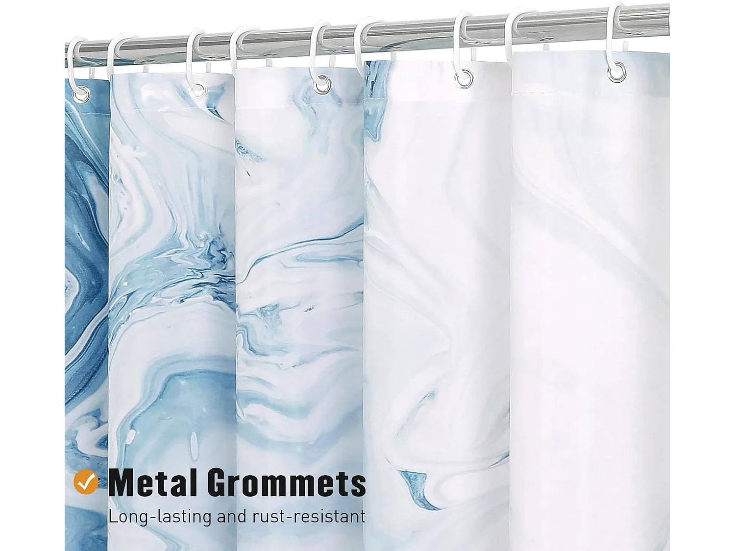 Rideau de douche long en marbre bleu, 180 x 200 cm, rideau de douche en tissu abstrait pour une décoration de salle de bain chic et luxueuse