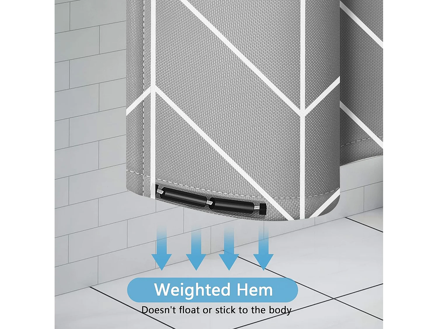 Rideau de douche 180 x 180 cm, tissu polyester imperméable, lavable en machine, avec 12 crochets, gris
