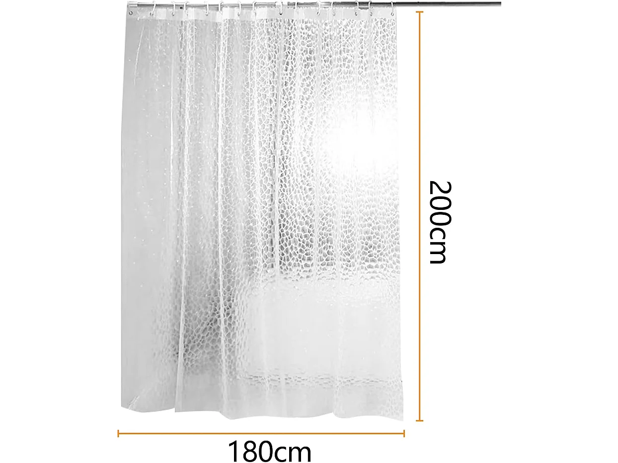 Rideau de Douche Anti Moisissure 180 X 200 cm, 3D Semi Transparent EVA Rideaux de Douche Lavable avec 12 Crochets,  pour Baignoire, Salle de Bain