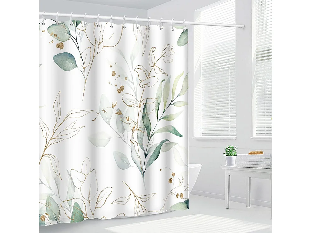 Rideau de douche à fleurs et feuilles, rideau de séparation, rideau de douche imperméable en polyester imprimé, 150*180cm, 12 crochets