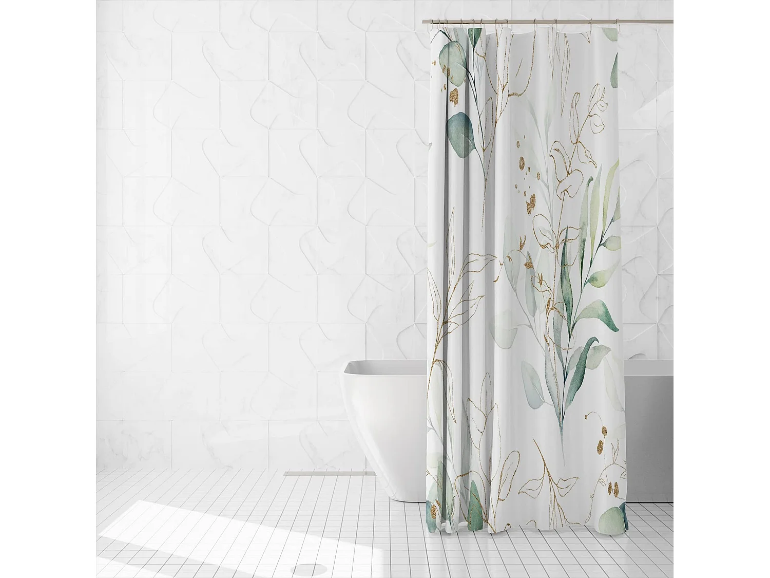 Rideau de douche à fleurs et feuilles, rideau de séparation, rideau de douche imperméable en polyester imprimé, 150*180cm, 12 crochets
