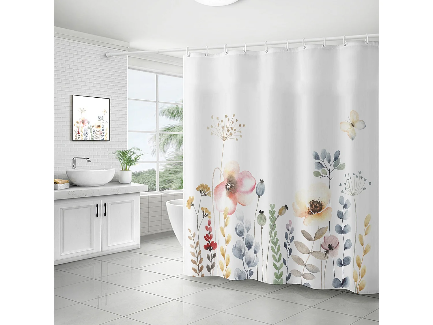 Rideau de douche de salle de bain, rideau de douche floral simple, rideau de séparation imperméable et résistant à l'humidité, 180 cm * 200 cm