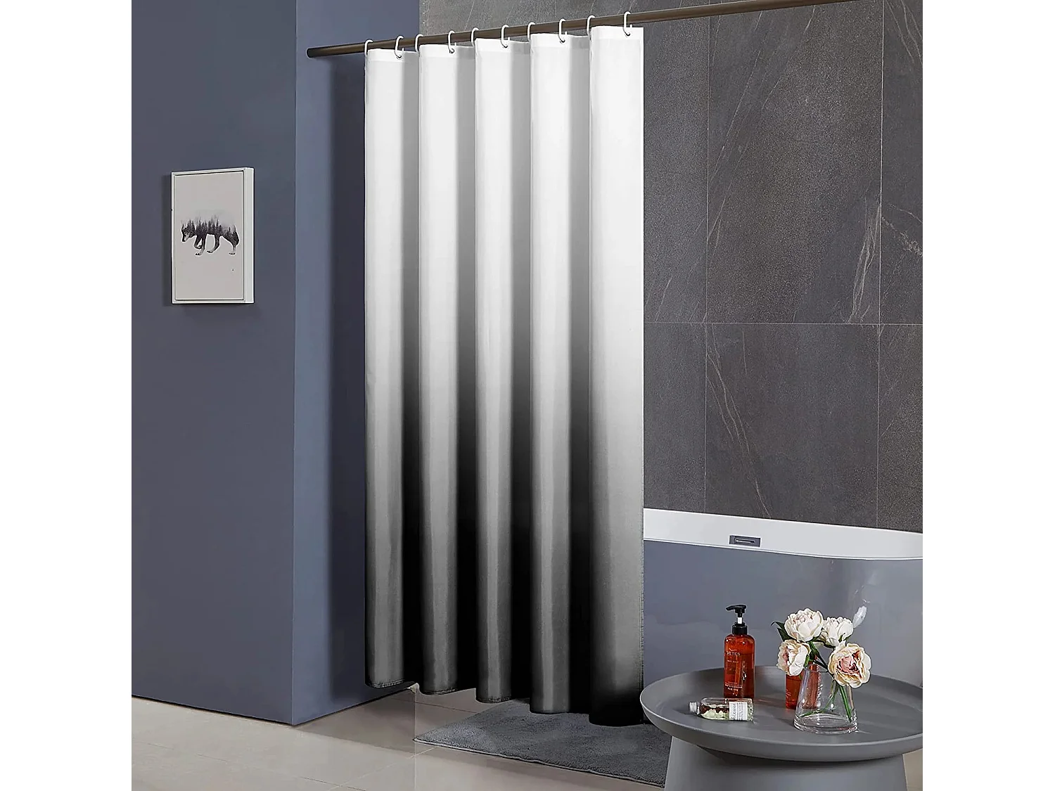 Rideau de salle de bain en polyester imperméable et anti-moisissure, rideau de douche dégradé simple, rideau de salle de bain, noir, 120*200cm