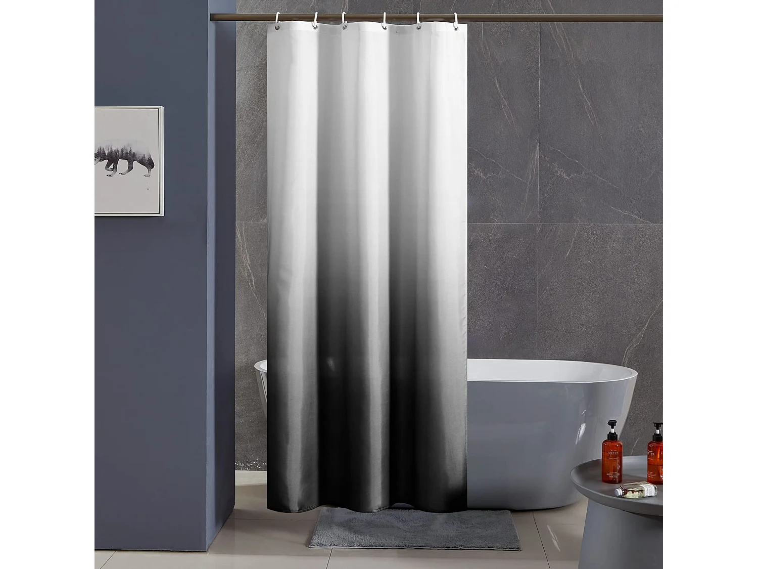 Rideau de salle de bain en polyester imperméable et anti-moisissure, rideau de douche dégradé simple, rideau de salle de bain, noir, 120*200cm
