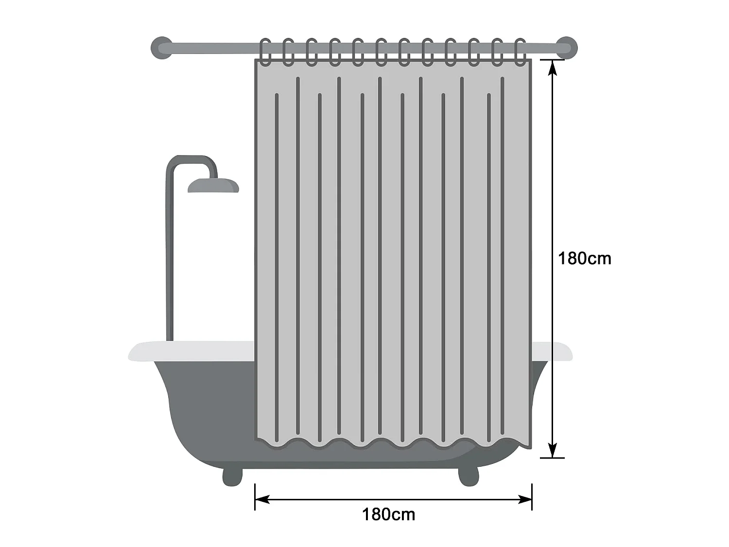 Rideau de douche imitation lin, rideau de séparation salle de bain, 180*180cm, gris