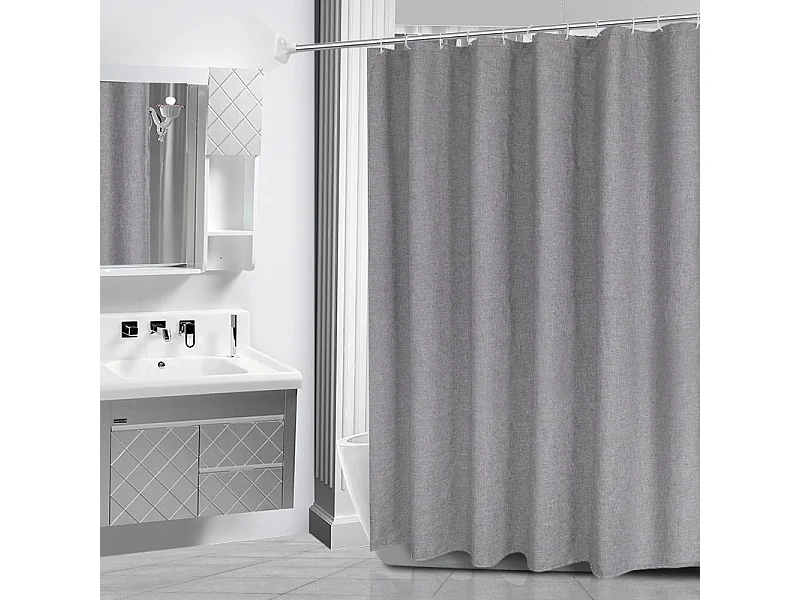 Rideau de douche imitation lin, rideau de séparation salle de bain, 180*180cm, gris