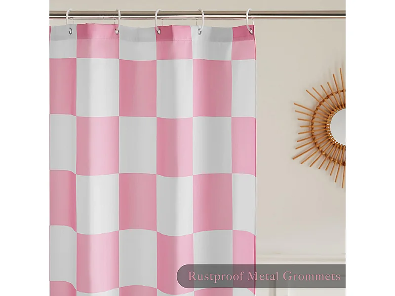 Rideau de douche à carreaux rose et blanc, rideau de séparation imperméable pour salle de bain, rideau de douche en échiquier, 180*180cm
