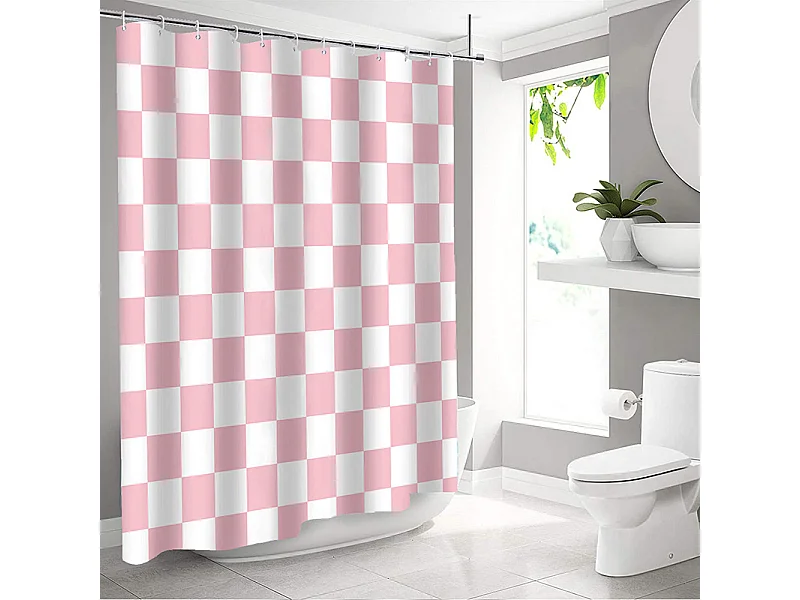 Rideau de douche à carreaux rose et blanc, rideau de séparation imperméable pour salle de bain, rideau de douche en échiquier, 180*180cm
