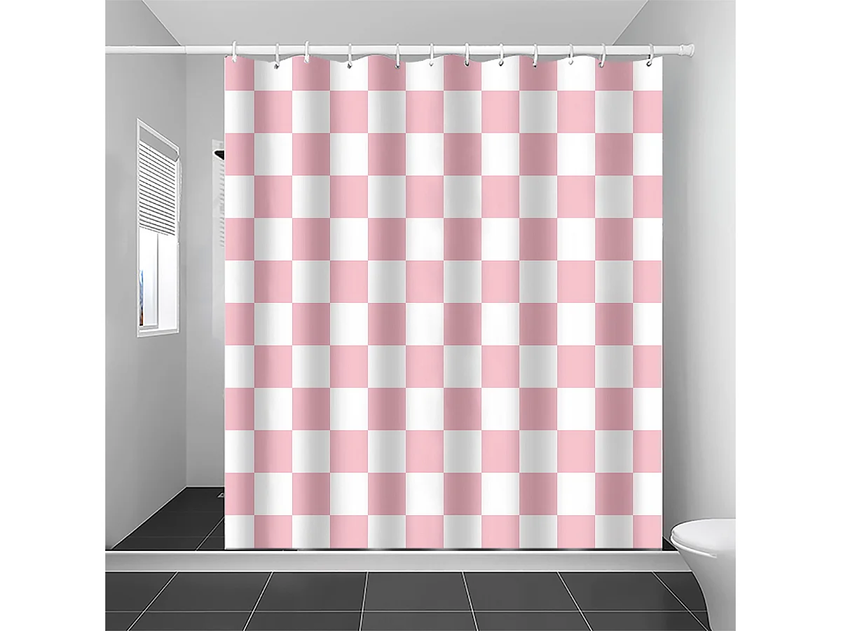 Rideau de douche à carreaux rose et blanc, rideau de séparation imperméable pour salle de bain, rideau de douche en échiquier, 180*180cm