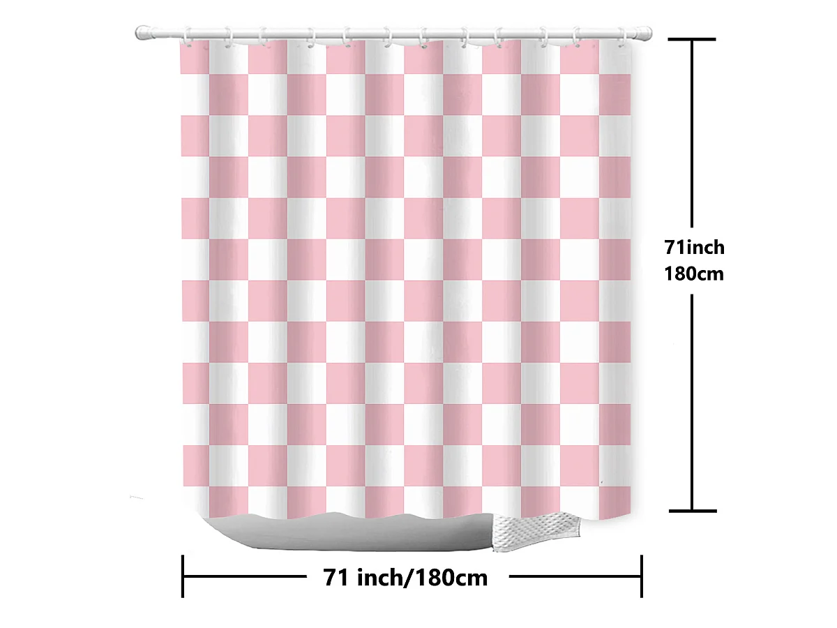 Rideau de douche à carreaux rose et blanc, rideau de séparation imperméable pour salle de bain, rideau de douche en échiquier, 180*180cm