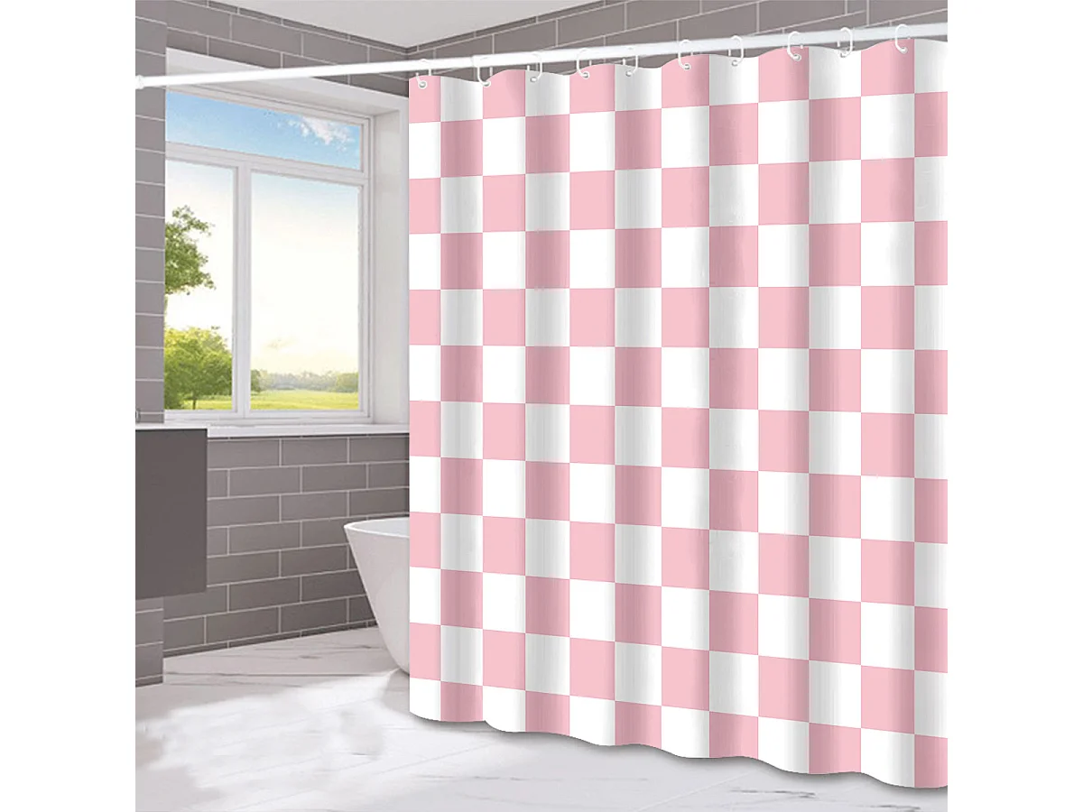 Rideau de douche à carreaux rose et blanc, rideau de séparation imperméable pour salle de bain, rideau de douche en échiquier, 180*180cm