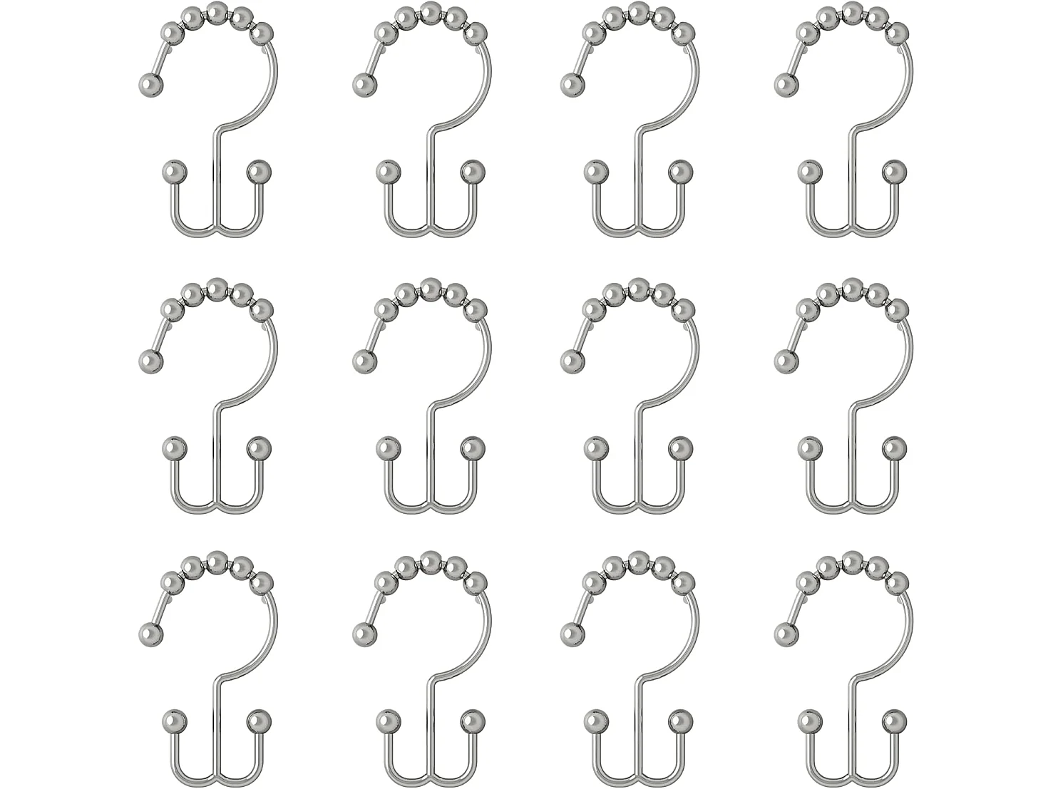 12 Anneaux de Rideau de Douche Chromés, Haute Qualité, Design Double Face, Résistants à la Rouille