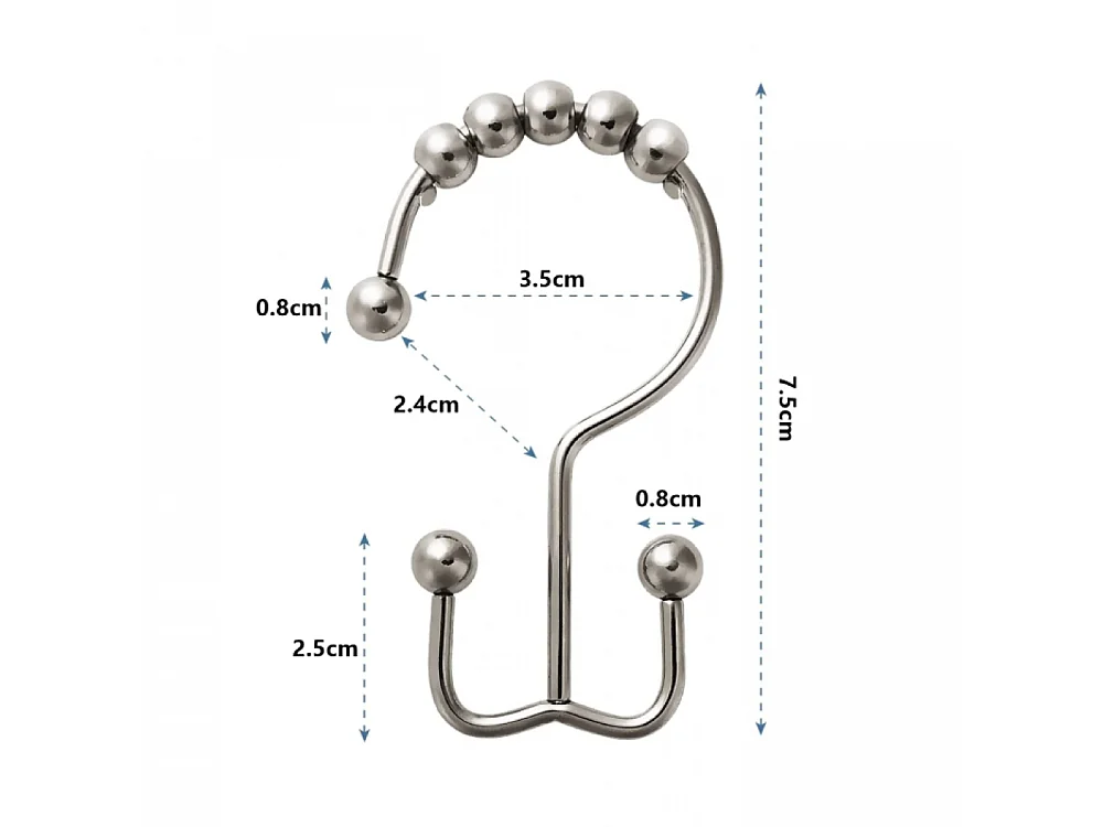 12 Anneaux de Rideau de Douche Chromés, Haute Qualité, Design Double Face, Résistants à la Rouille