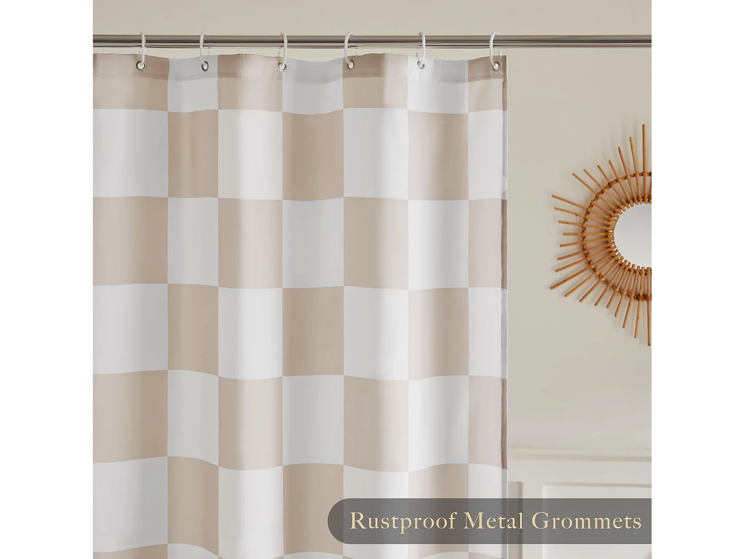 Rideau de douche à carreaux lavable en machine, esthétique rétro, joli rideau de douche à damier rétro, 180*180cm, kaki