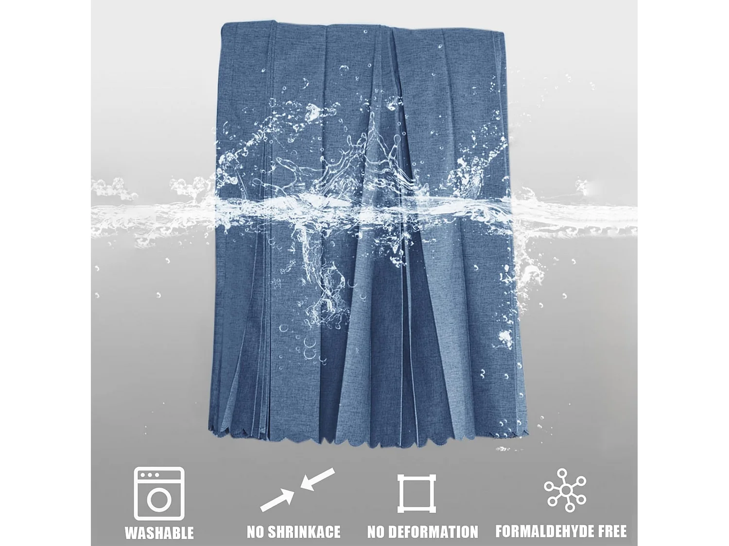 Rideau de douche pliable en lin 150 x 200 cm, magnétique et étanche, avec crochets métalliques, idéal pour les hôtels et les baignoires, bleu