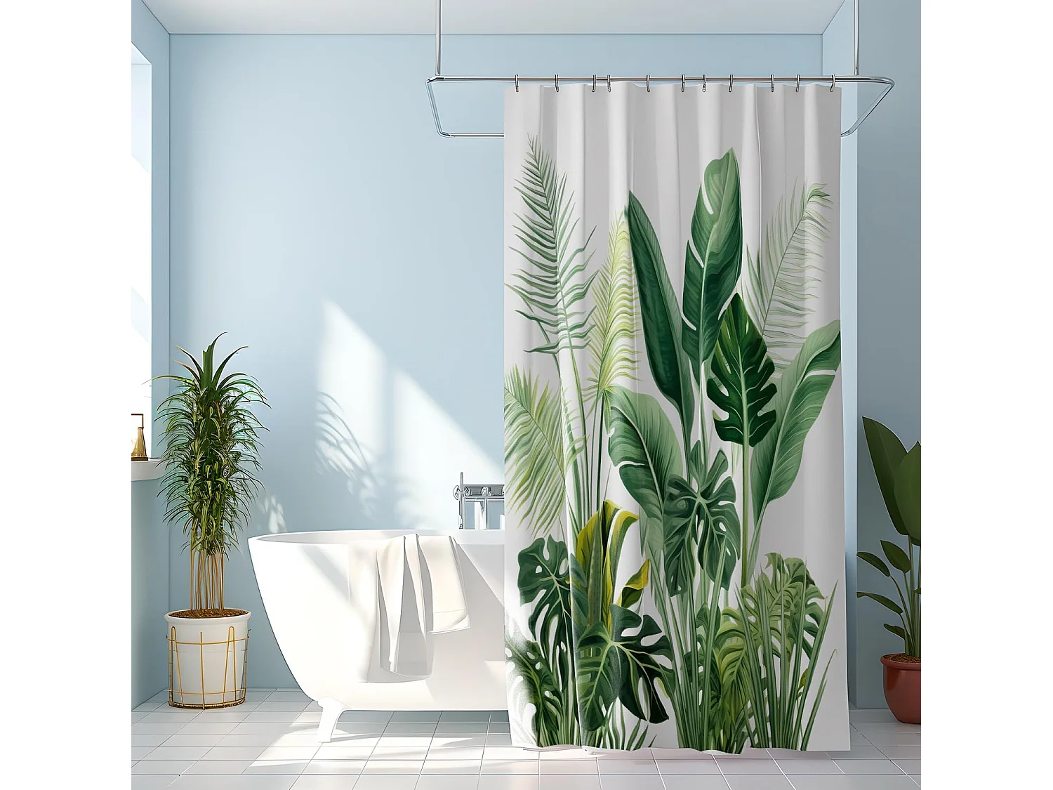 Rideau de Douche, Abstrait Plante Rideau de Douche Aquarelle,Rideau de Douche Imperméable,Rideau de Douche de Salle de  et Crochets,180x200cm