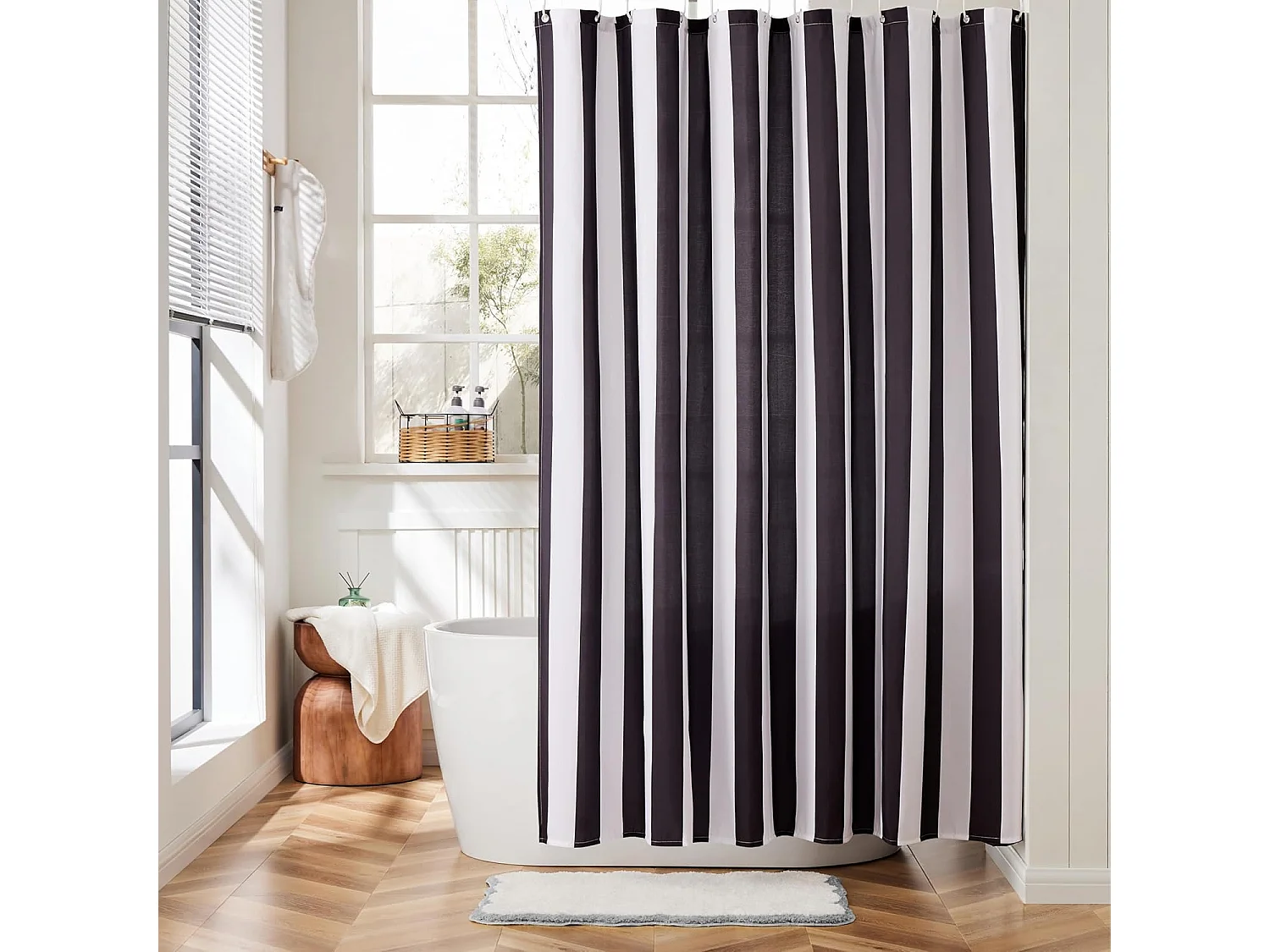 Rideau de Douche Rayé Imperméable 180x210 cm - Anti-Moisissures avec 12 Crochets - Séparation Sèche/Humide -  pour Décoration Salle de Bain Moderne