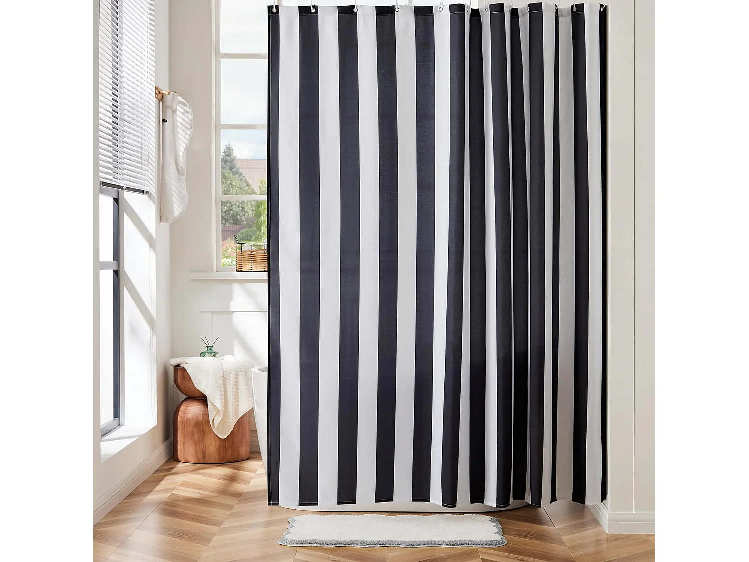 Rideau de Douche Rayé Imperméable 180x210 cm - Anti-Moisissures avec 12 Crochets - Séparation Sèche/Humide -  pour Décoration Salle de Bain Moderne